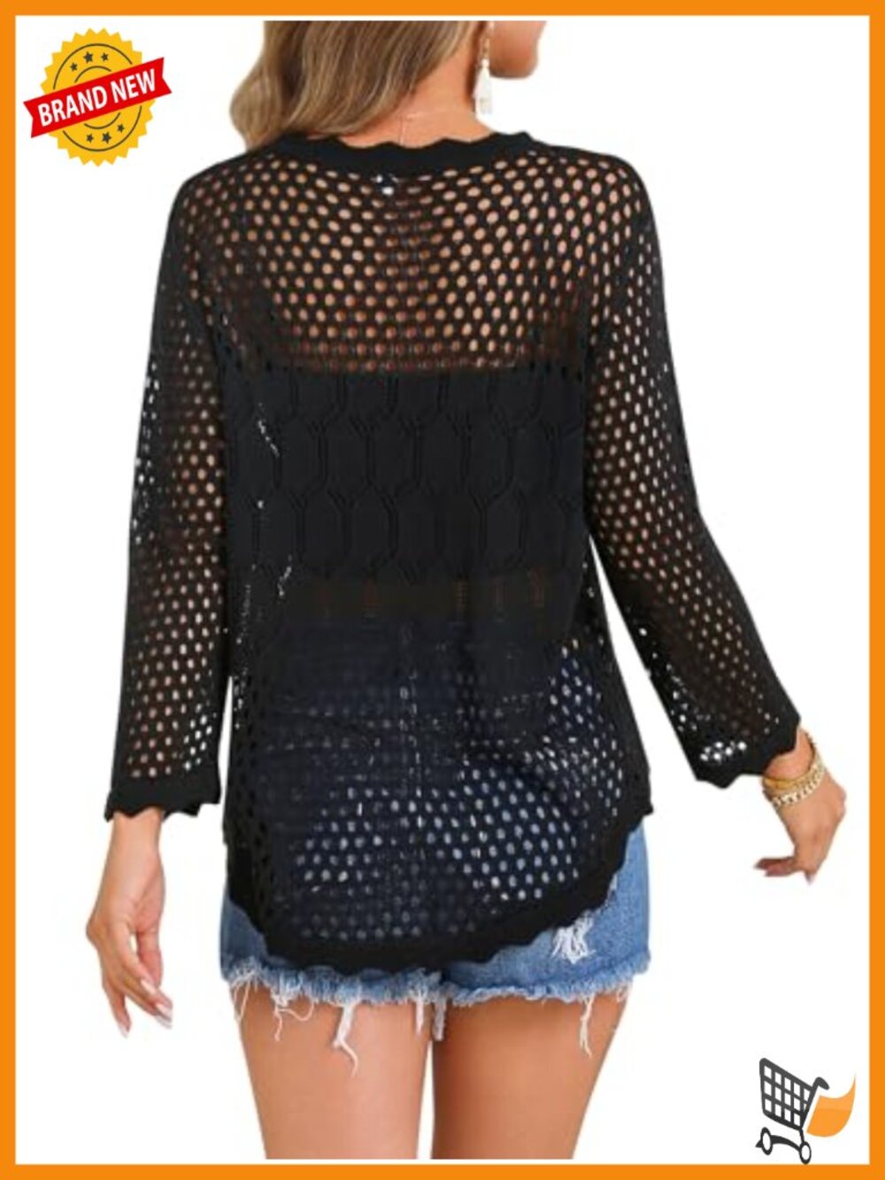 Women Crochet Cardigan Tie Front Cropped Shrug Bolero Cover Up - Picture 5 of 6